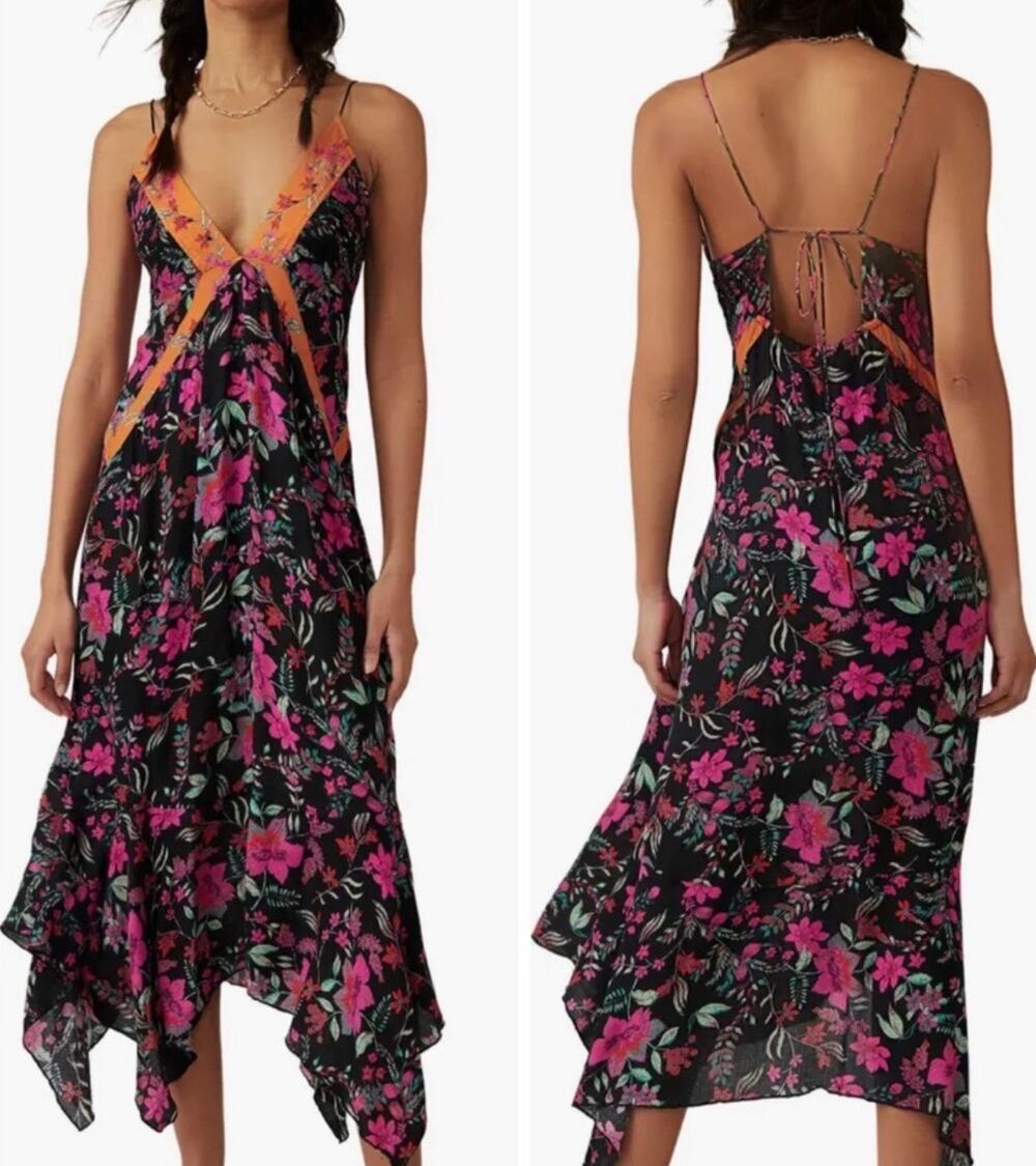 Free People There She Goes Floral Printed Maxi Sleeveless Slip Dress S Small NWT
